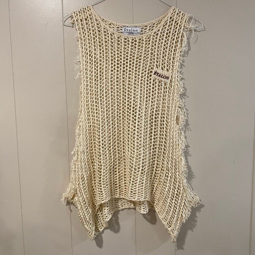 Étalon by Steve Canar Open Knit Mesh Tank Top Women’s Large – Cream Boho Beach C